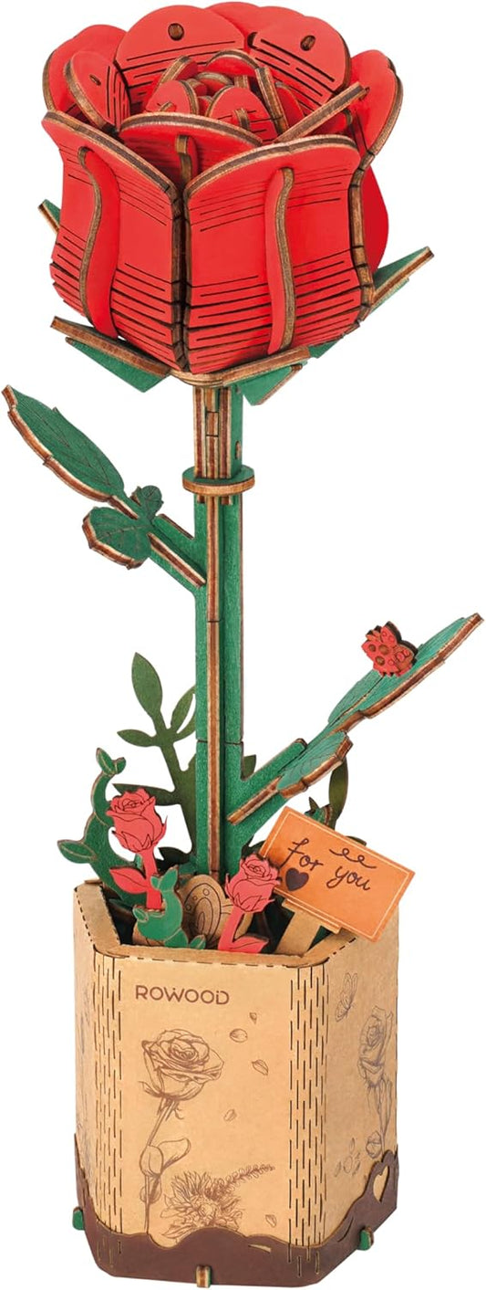 3D Puzzles, Wooden Artificial Flower. Red Rose