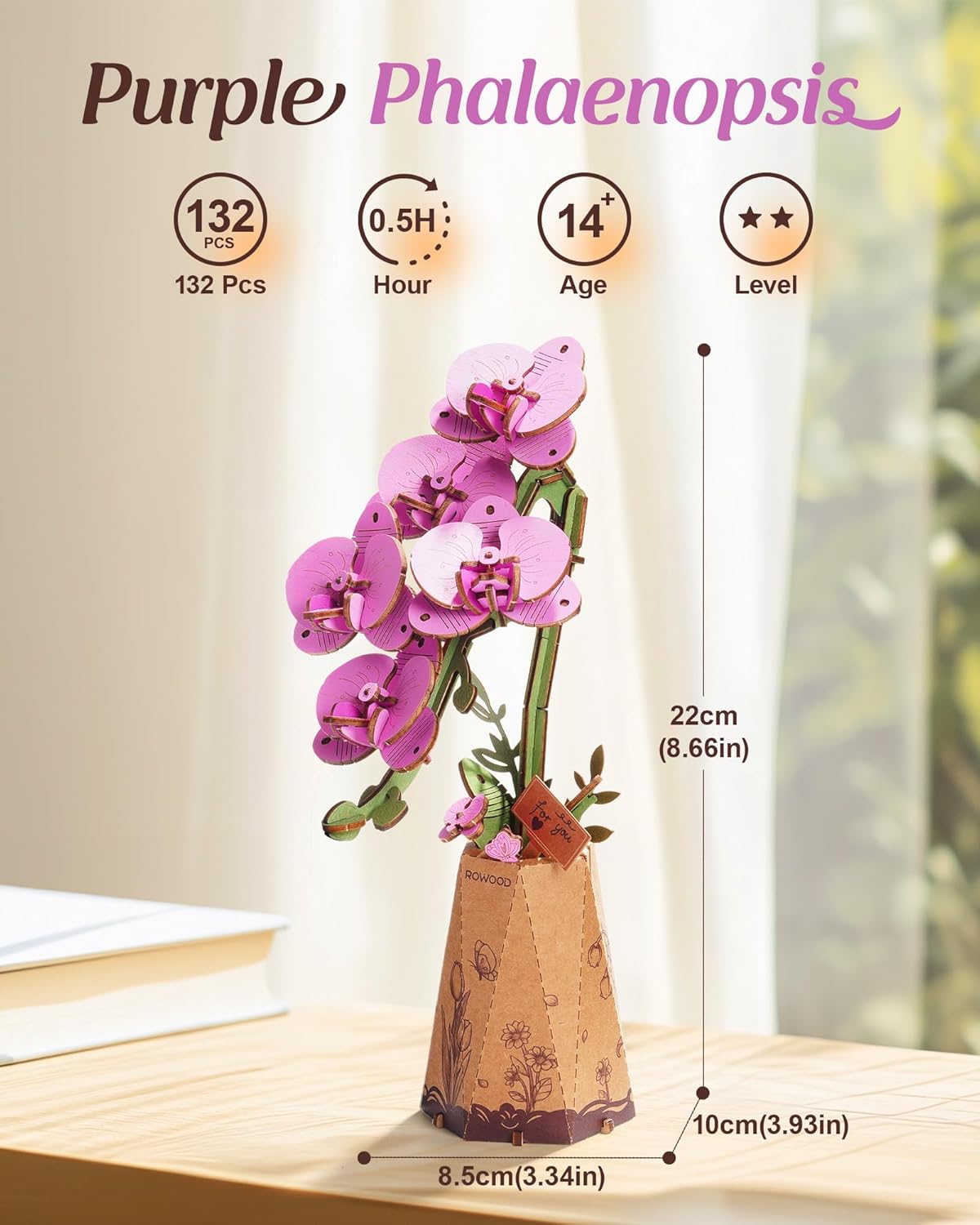 3D Puzzles, Wooden Artificial Flower. Purple Moth Orchid