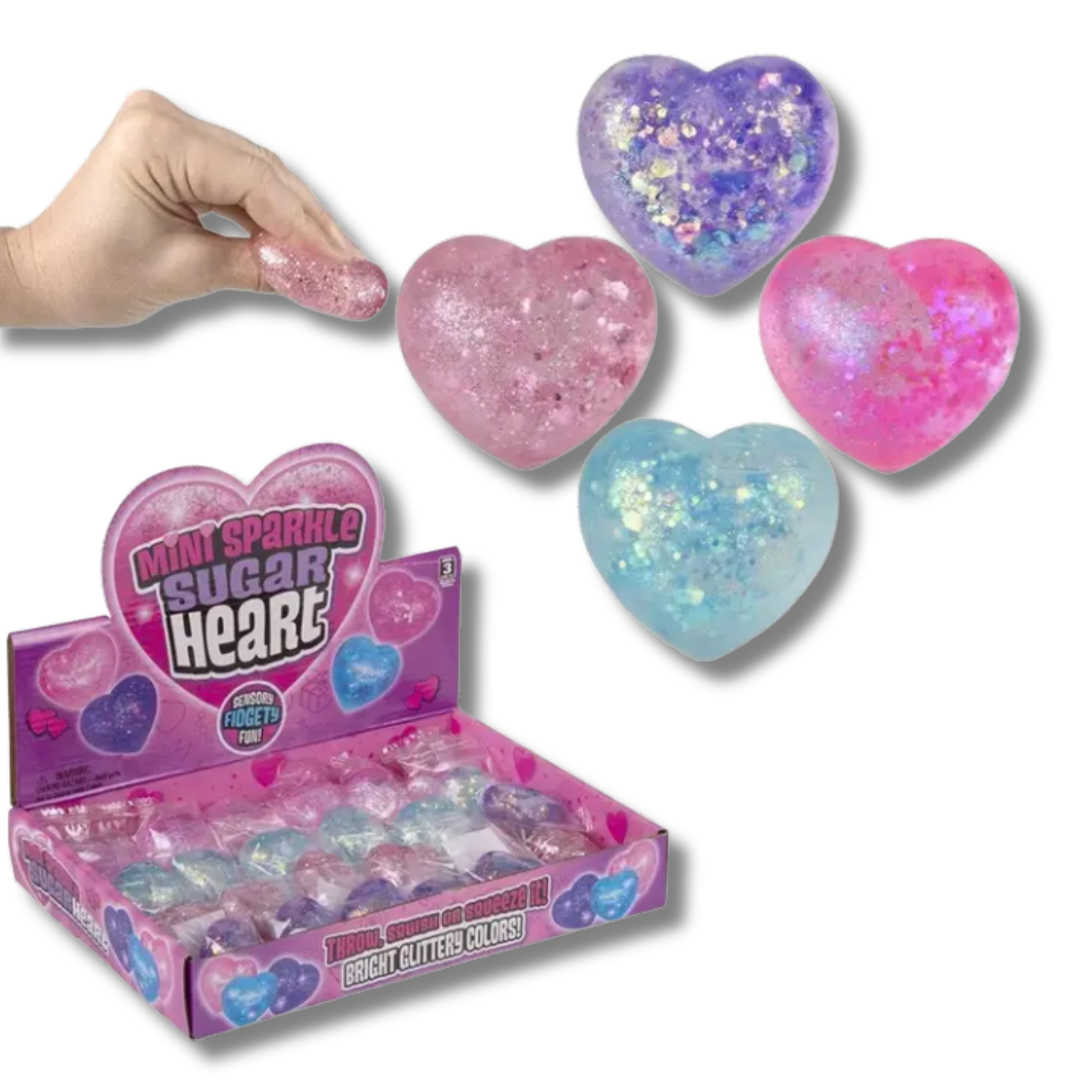 Mini Squeezy Sparkle Heart Fidget Kids Toy- Assorted