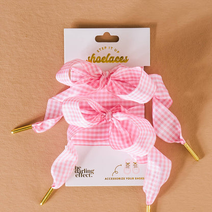 Step It Up Shoelaces–Gingham Pink