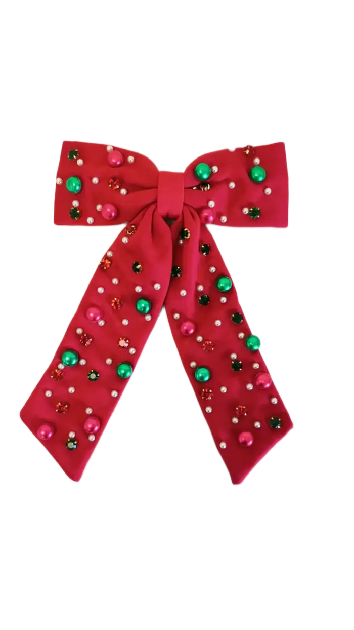 Beaded Hair Bow - Mistletoe Magic
