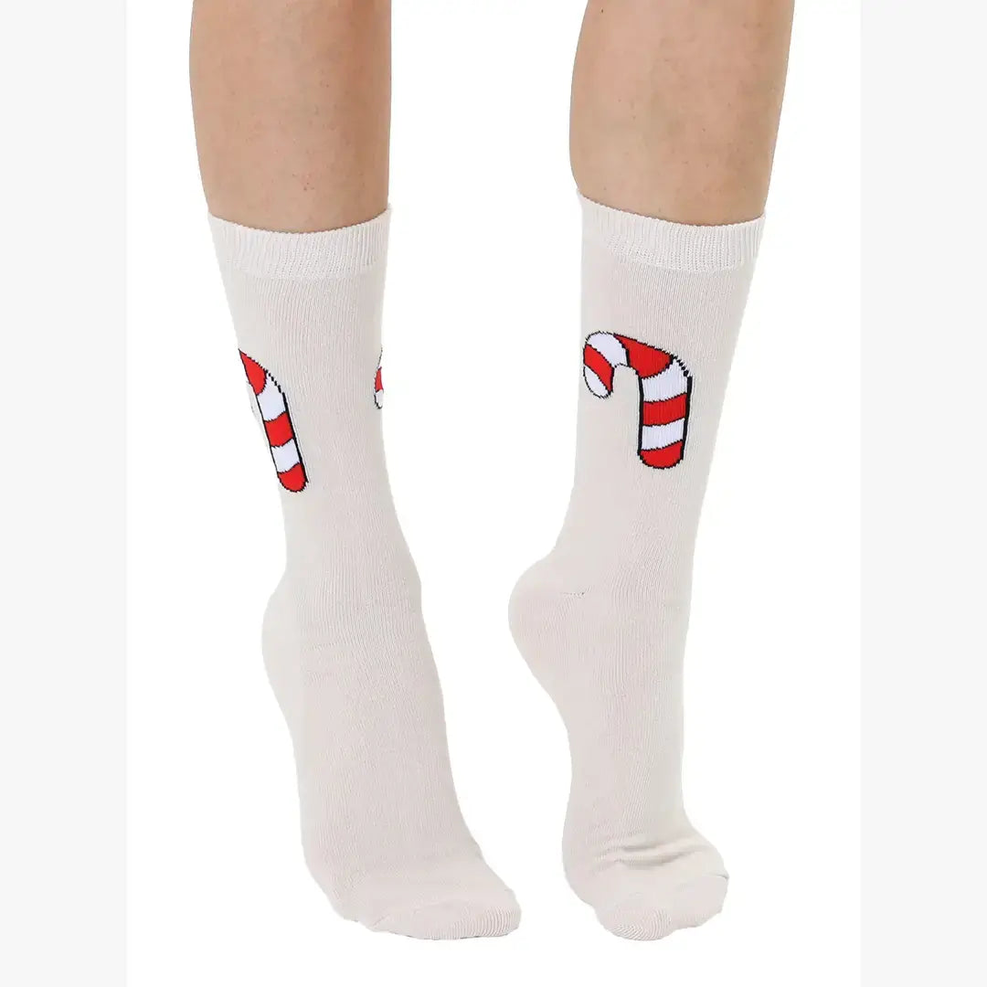 3D Packaged Crew Socks - Holiday - Candy Cane - Beige