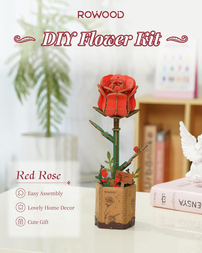 3D Puzzles, Wooden Artificial Flower. Red Rose