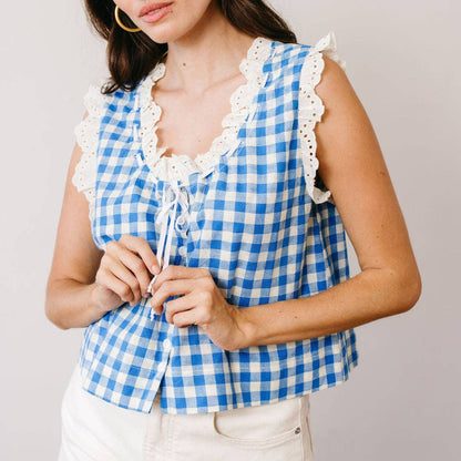 Blue Bay Gingham Birdie Top