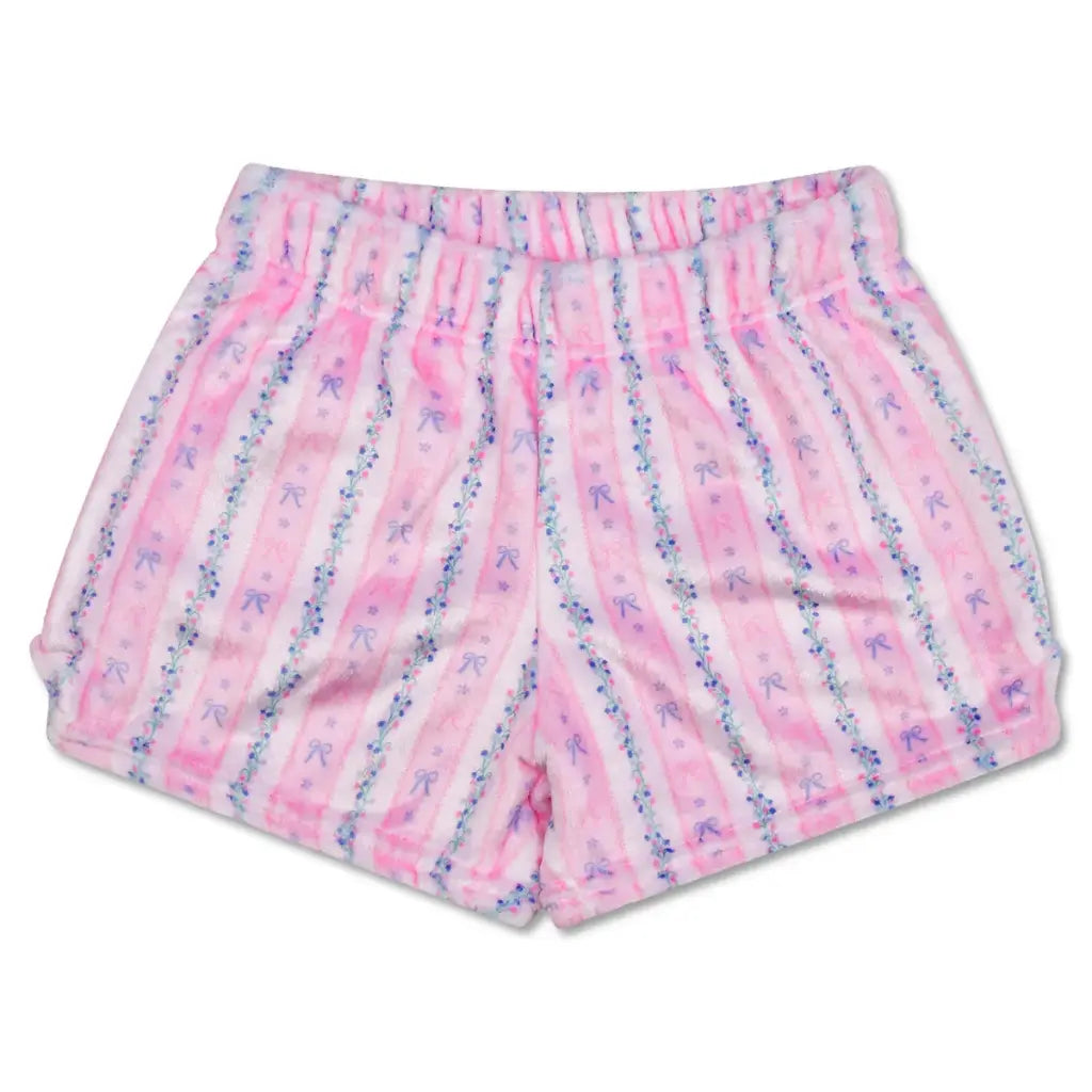 Floral Stripes Plush Shorts small
