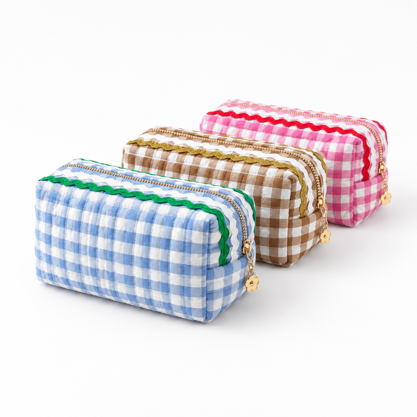 Ellison+Young Color Wave Gingham Cosmetic Case, Playful Details