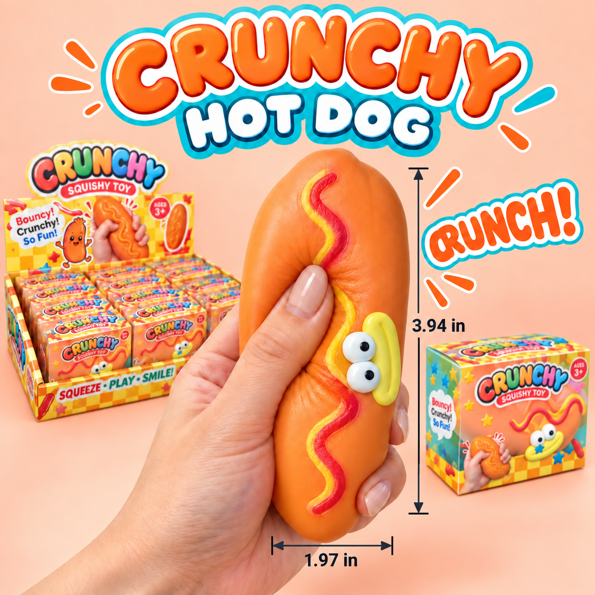 Crunchy Hot Dog ASMR Squishy — 3.94” x 1.97”