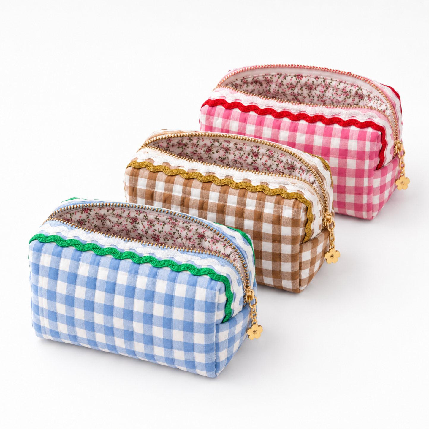 Ellison+Young Color Wave Gingham Cosmetic Case, Playful Details