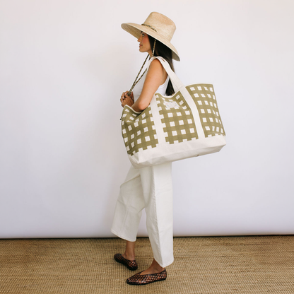 Painted Gingham Canvas Tote