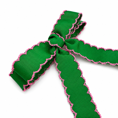 Scalloped Stitch Ribbon Bow Hair Clip – Playful Statement