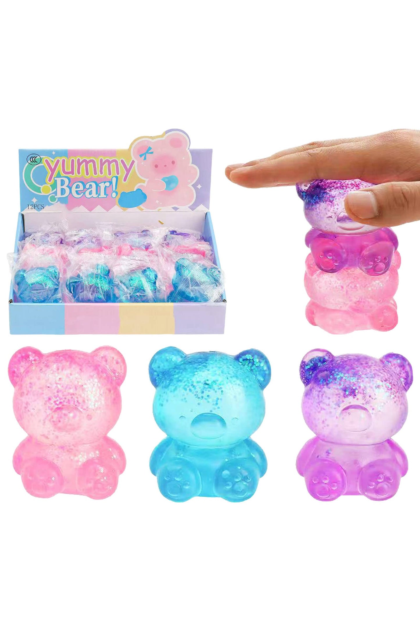 Cute Jelly Bear Glittery Maltose Putty Filled Squishy