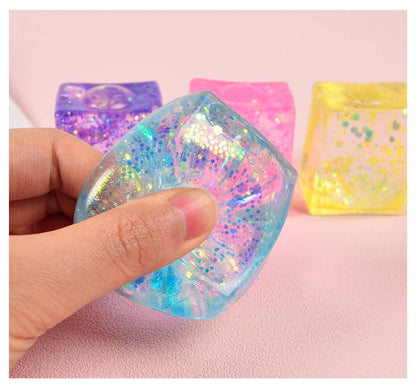 Tofu Shape Glitter Squishy Squeeze Toy Fidget Toy