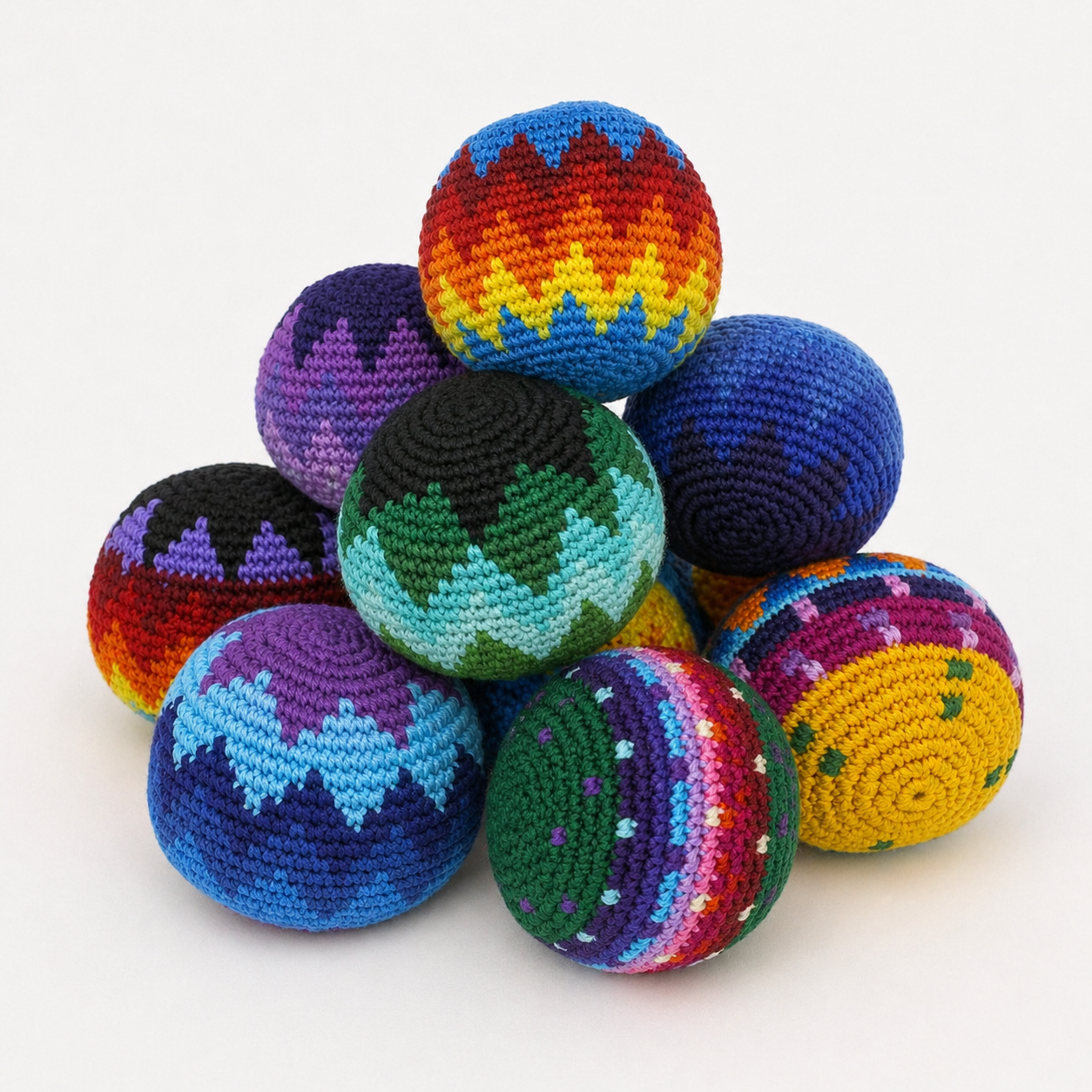 Knit Multicolor Hacky Sack Stress Ball Foot Sack Crochet - Guatemala / Mexico