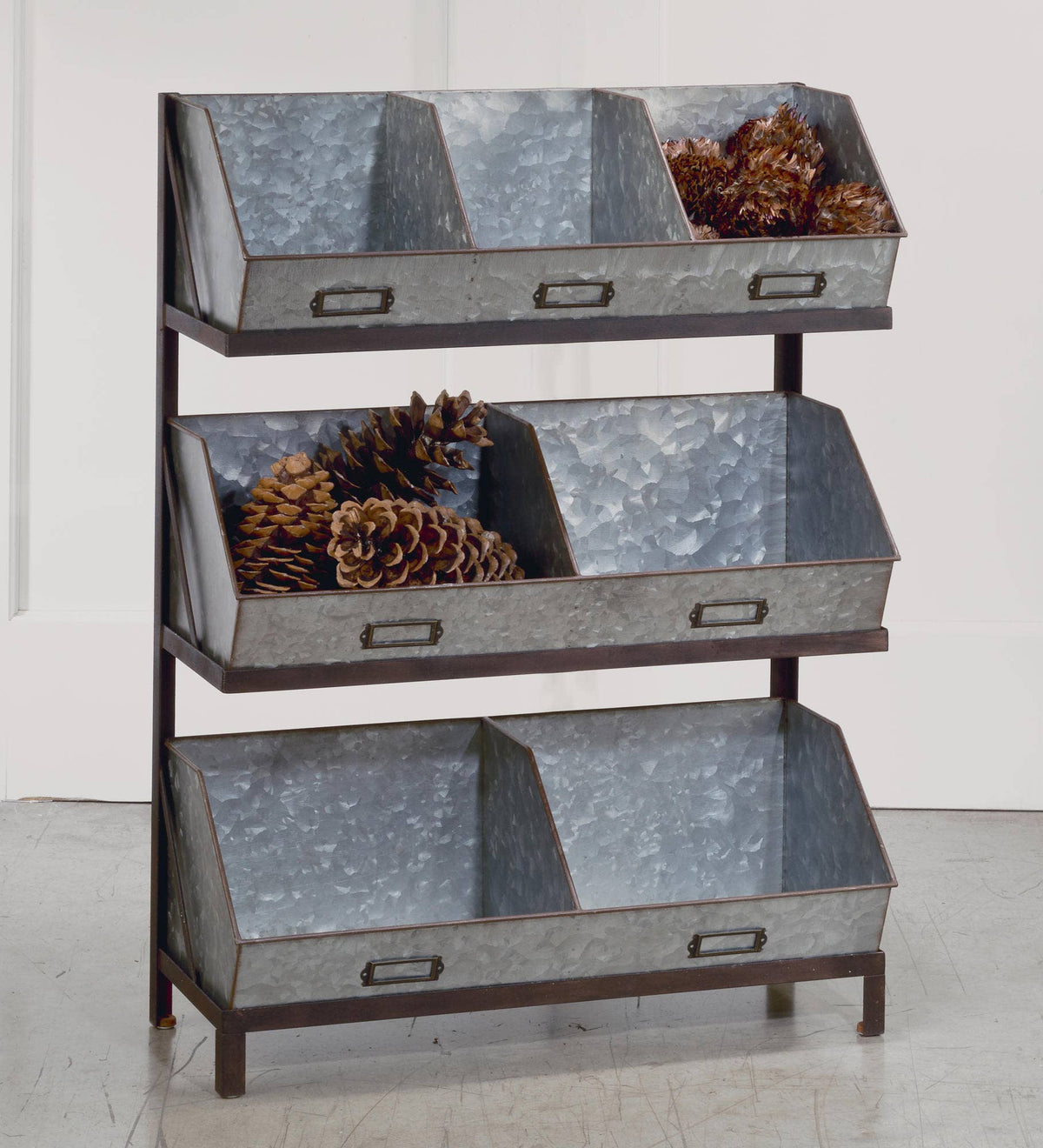 Industrial Metal Bin Organizer with 7 bins