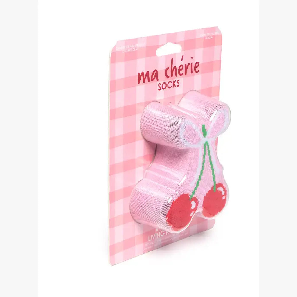 3D Packaged Crew Socks - Kids - Cherries Tied w/ Bow - Pink