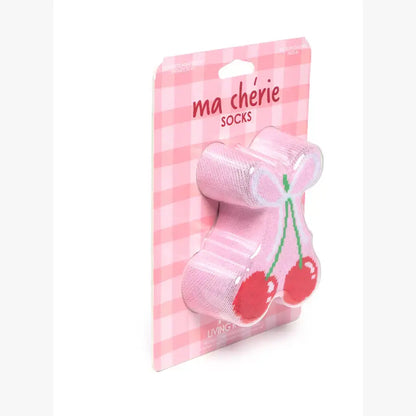 3D Packaged Crew Socks - Kids - Cherries Tied w/ Bow - Pink