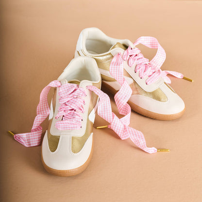 Step It Up Shoelaces–Gingham Pink