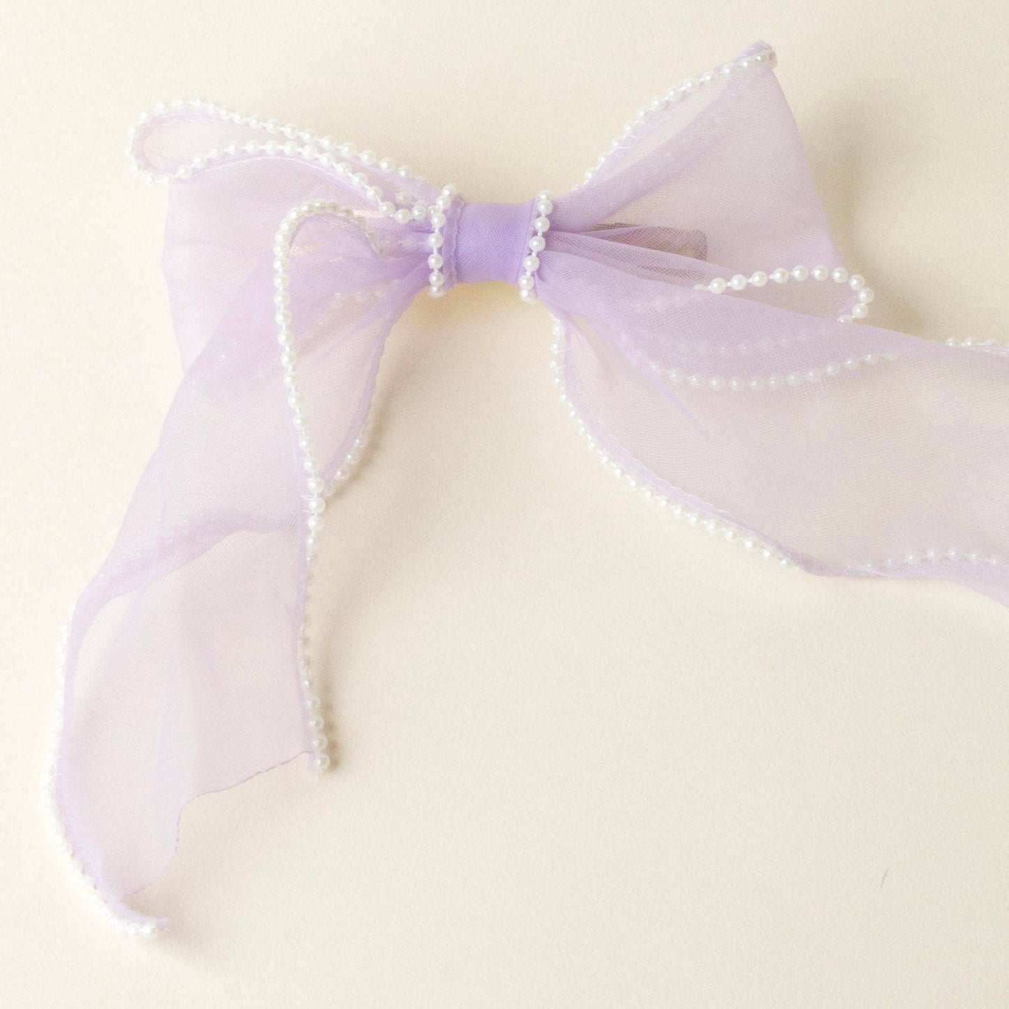 Sheer Pearl Hair Bow-Lilac