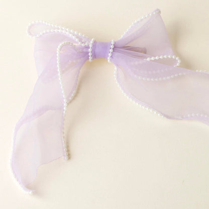 Sheer Pearl Hair Bow-Lilac