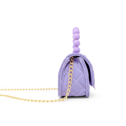 Pearl Handle Message Charm Handbag for Kids: Purple