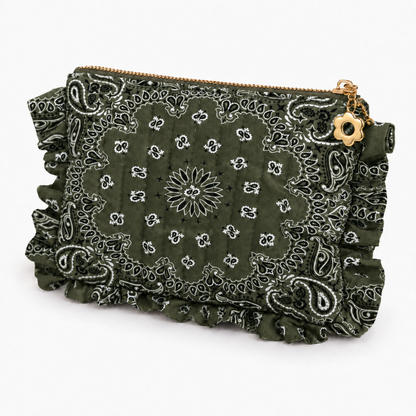 Ellison+Young Bandana Ruffle Everything Pouch, Quilted Cosmetic Case