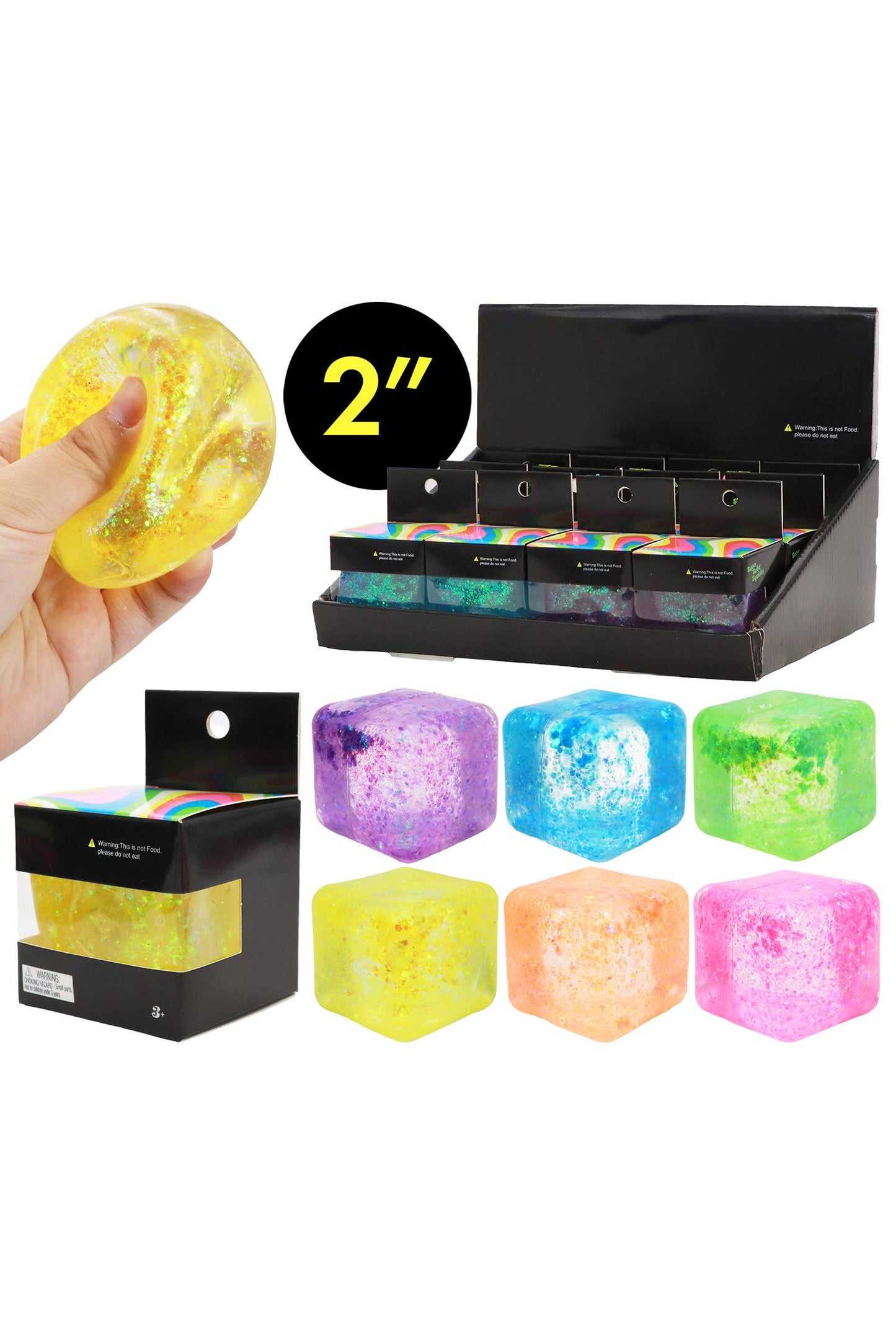 Iridescent Glitter Cube Thick Maltose Putty Filled Squishy