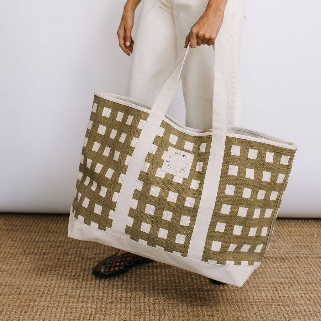 Painted Gingham Canvas Tote