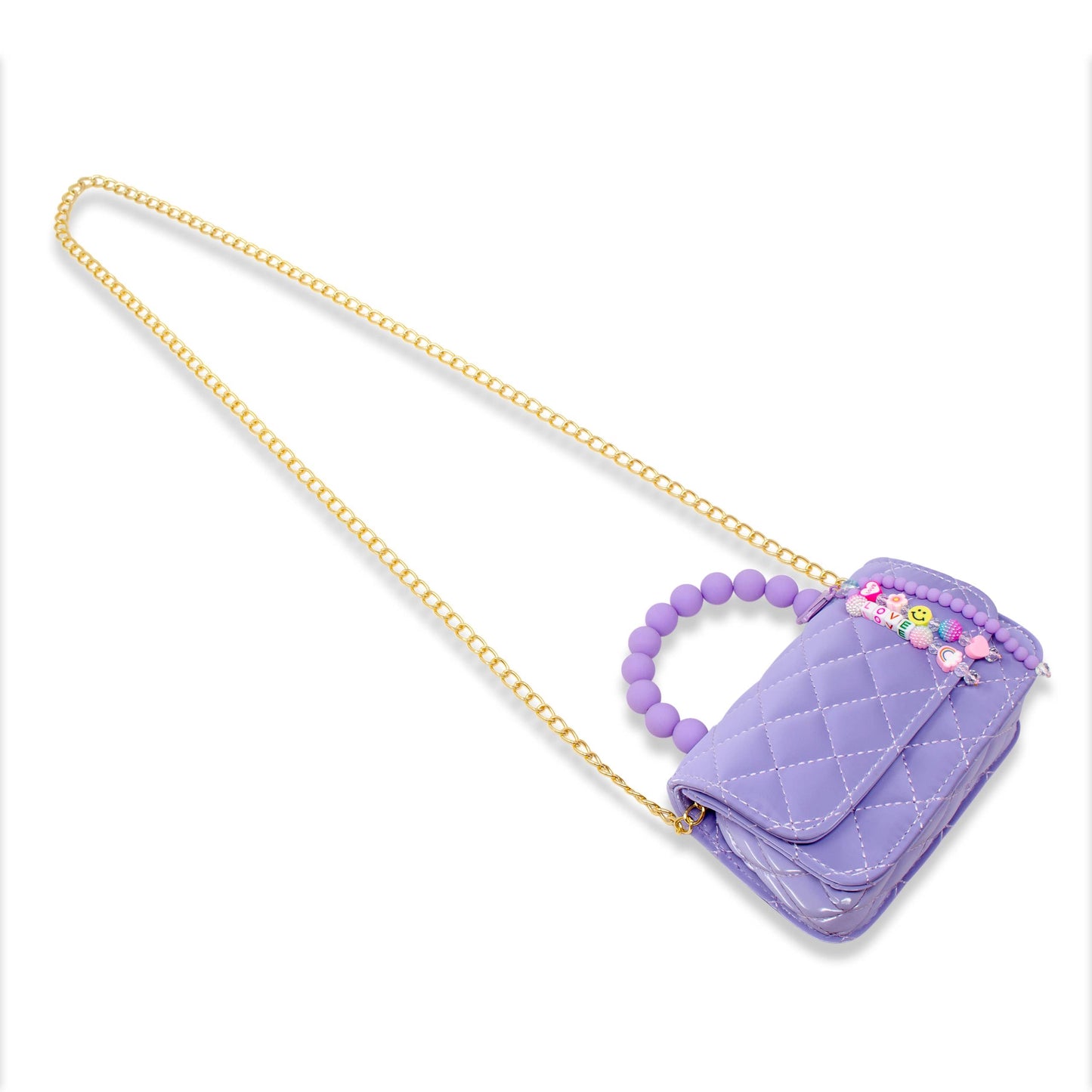 Pearl Handle Message Charm Handbag for Kids: Purple