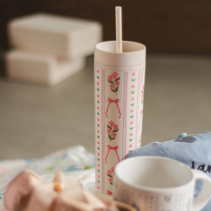 Pink Floral & Coquette Bows 16oz Skinny Acrylic Tumbler