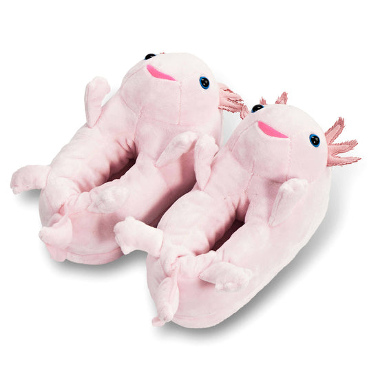 Lulu the Axolotl | Kid's Plush Animal Slippers with Grippers