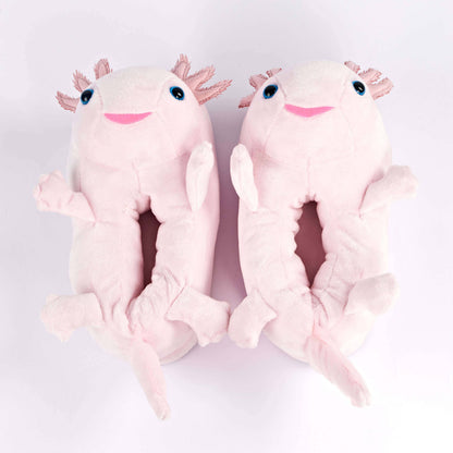 Lulu the Axolotl | Kid's Plush Animal Slippers with Grippers