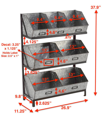Industrial Metal Bin Organizer with 7 bins