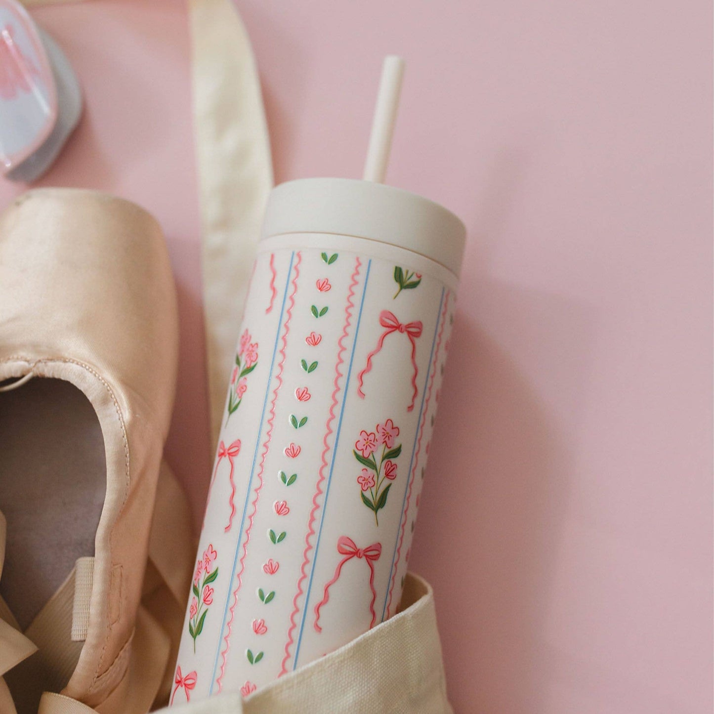 Pink Floral & Coquette Bows 16oz Skinny Acrylic Tumbler