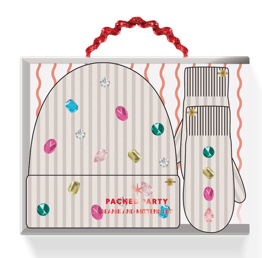 Snow Cute Sparkle Beanie and Mittens  Set