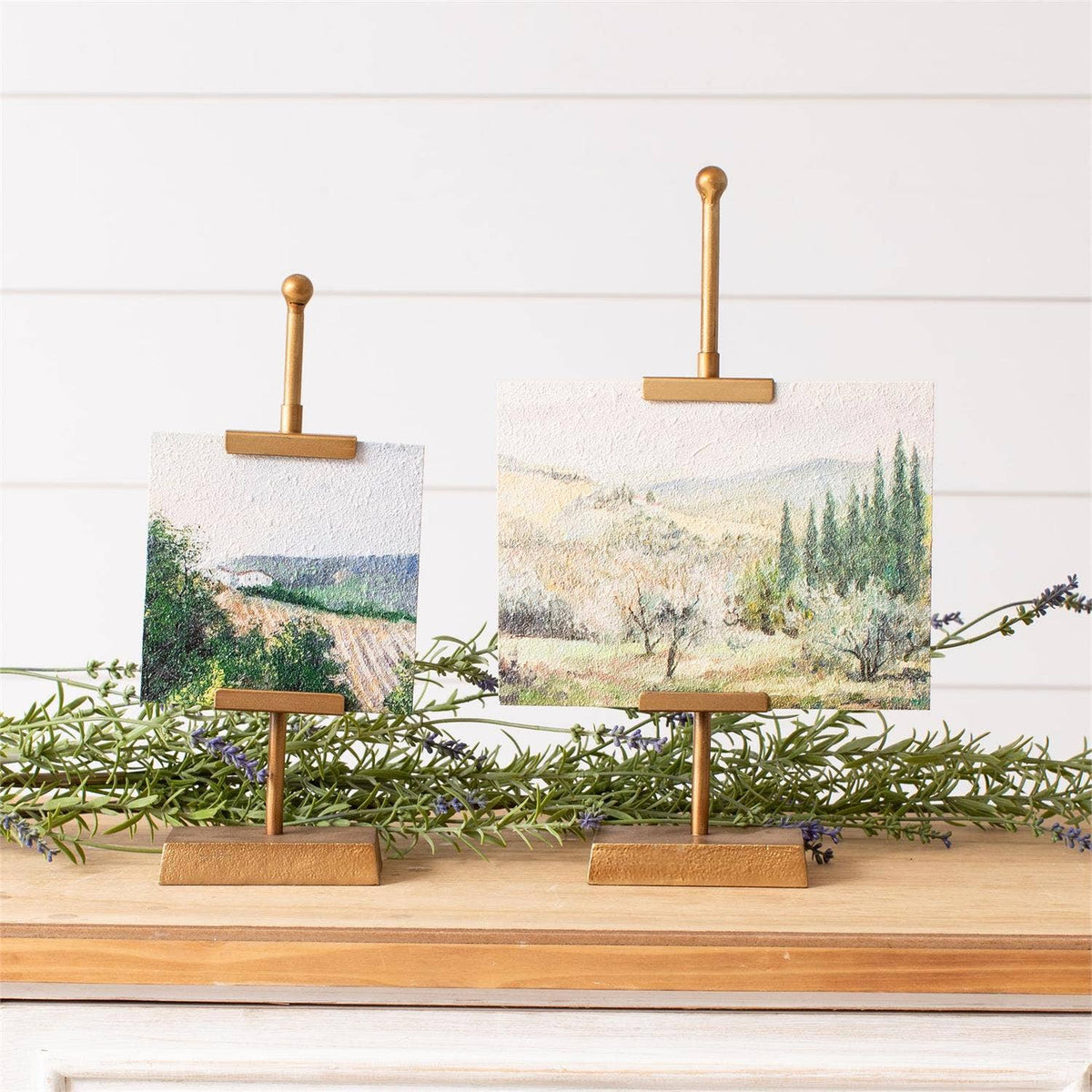 Mini Landscape Art on Gold Easel Stands (Set Of 2)