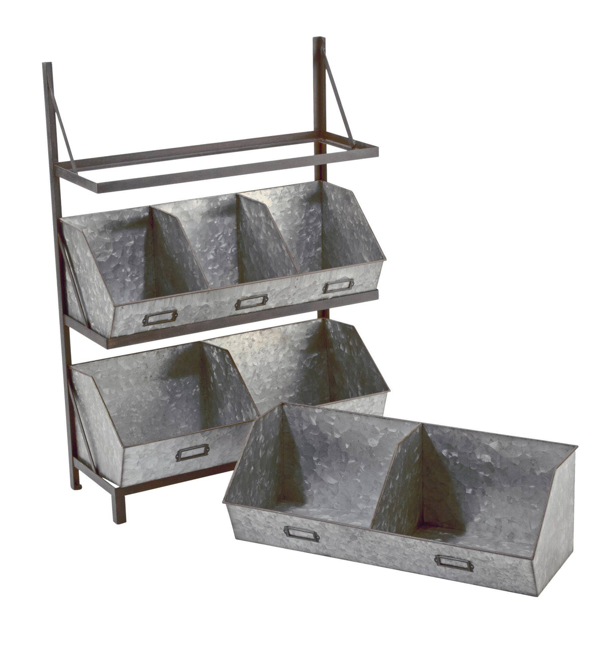 Industrial Metal Bin Organizer with 7 bins