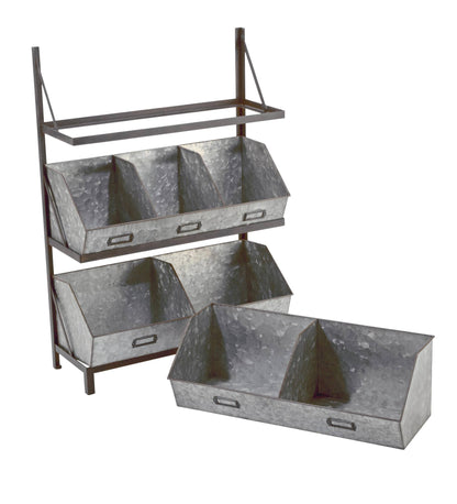 Industrial Metal Bin Organizer with 7 bins