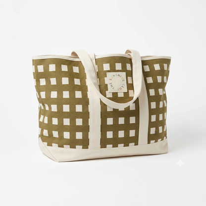 Painted Gingham Canvas Tote