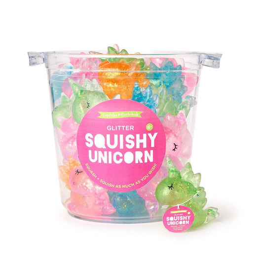 Squishy Glitter Unicorn Toy with Bucket Display