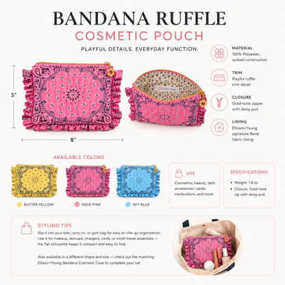 Ellison+Young Bandana Ruffle Everything Pouch, Quilted Cosmetic Case