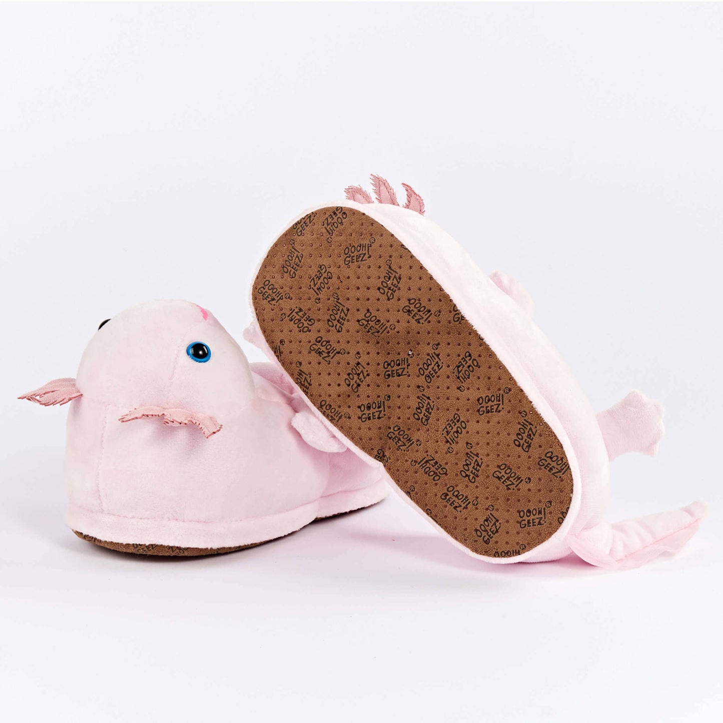 Lulu the Axolotl | Kid's Plush Animal Slippers with Grippers