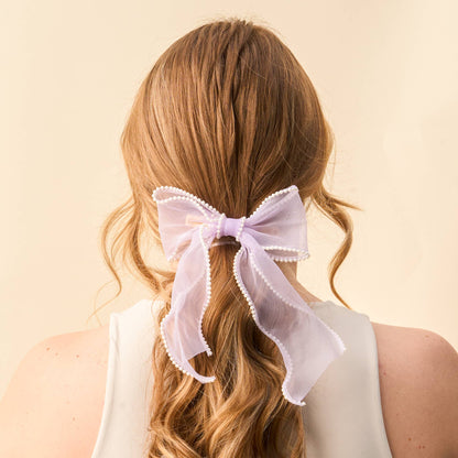 Sheer Pearl Hair Bow-Lilac