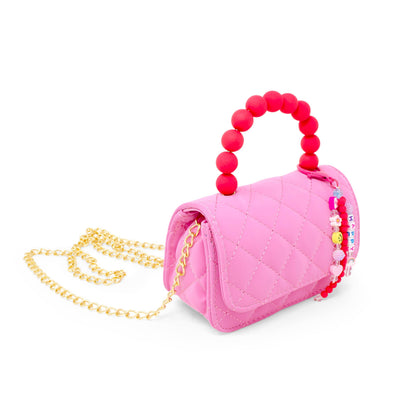 Pearl Handle Message Charm Handbag for Kids: Purple