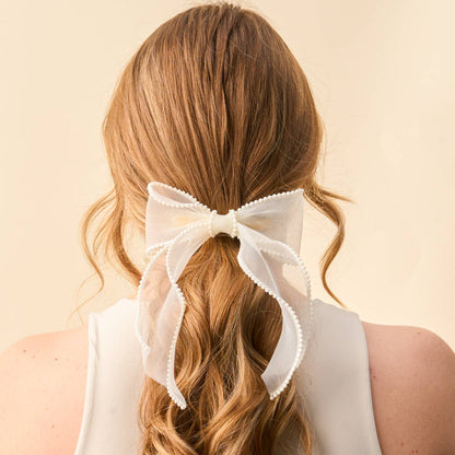 Sheer Pearl Hair Bow–Cream