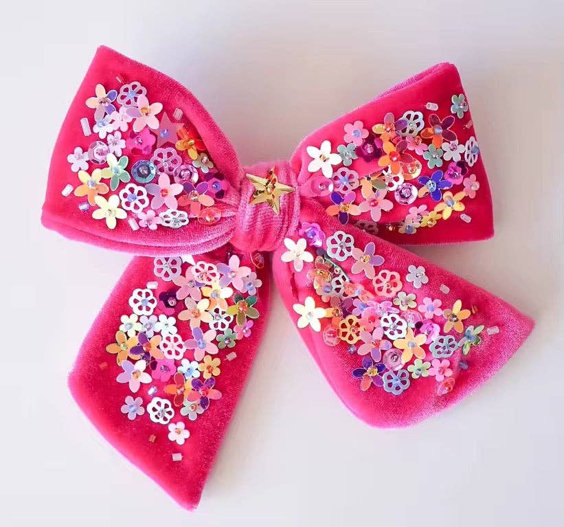 Velvet Sparkle Hair Bow - Floral Frenzy