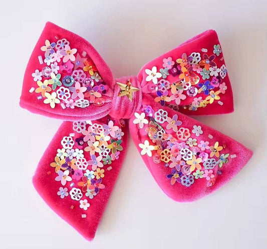 Velvet Sparkle Hair Bow - Floral Frenzy