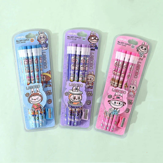 12-Pack Cute Cartoon Pencil Set with Sharpener