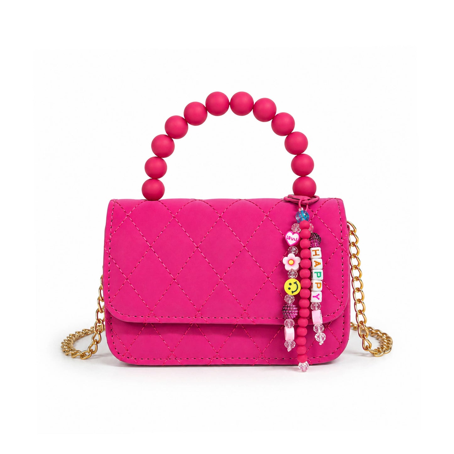Pearl Handle Message Charm Handbag for Kids: Purple