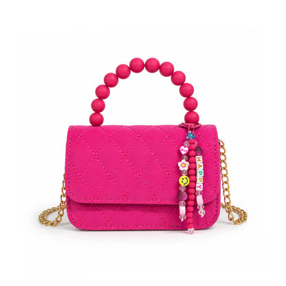 Pearl Handle Message Charm Handbag for Kids: Purple