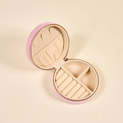 Round Velvet Jewelry Case–Bow Pink